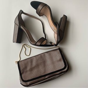 Steve Madden Black and Rose Gold Mesh Clutch with Chain